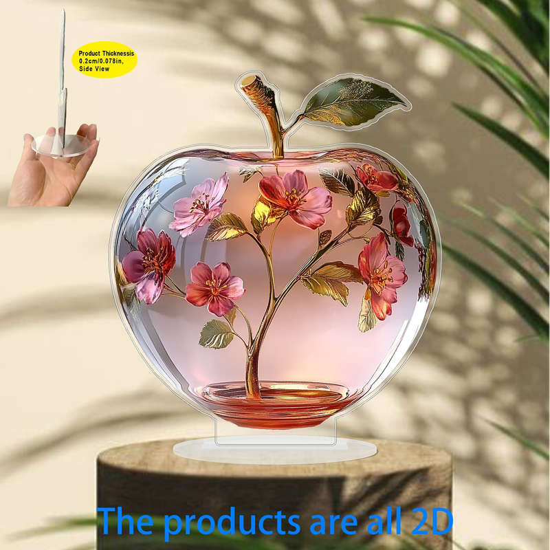 1pc 2D Flat   Print  Glass Apple Themed Acrylic Holiday Cottage with Floral Interior De