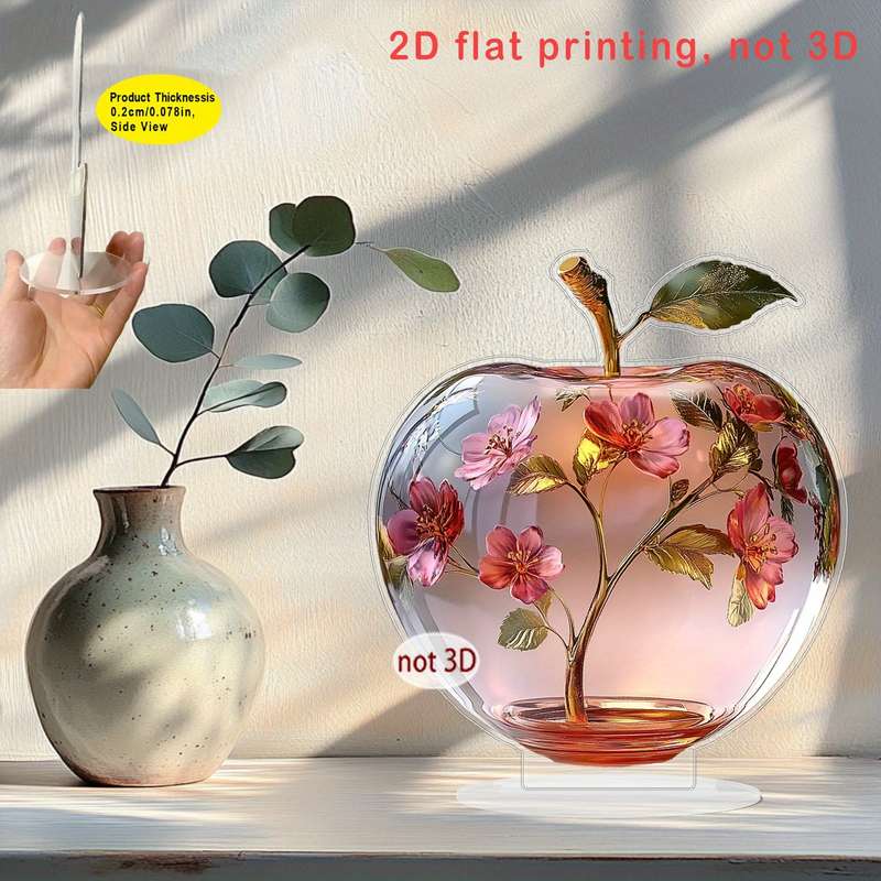 1pc 2D Flat   Print  Glass Apple Themed Acrylic Holiday Cottage with Floral Interior De