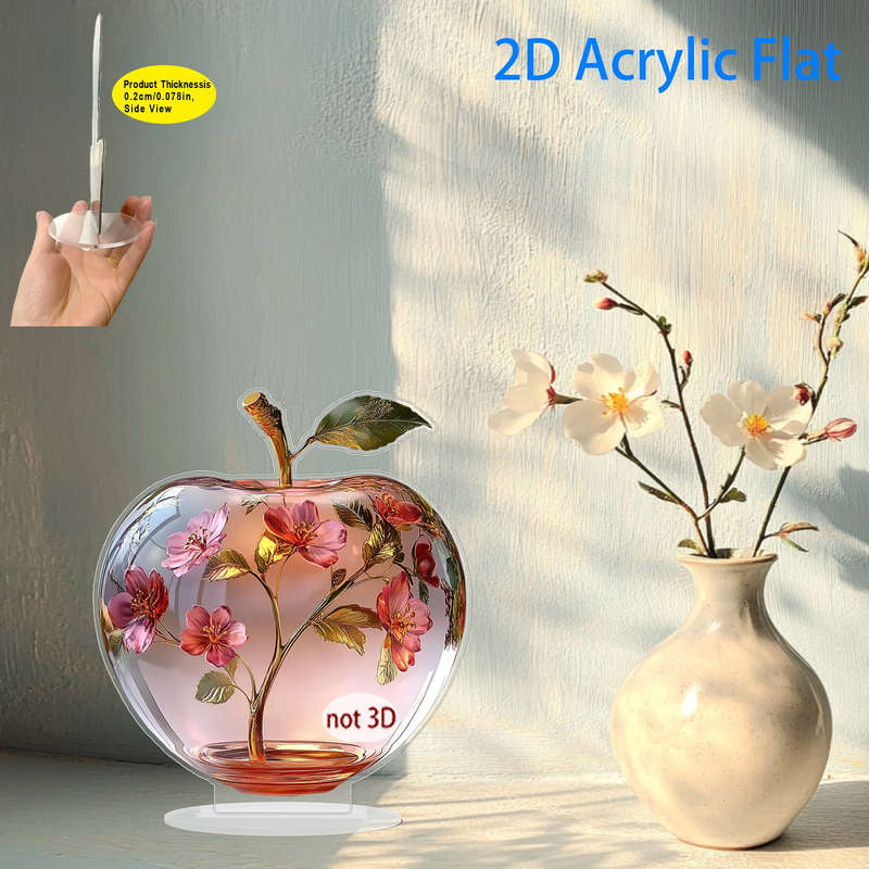 1pc 2D Flat   Print  Glass Apple Themed Acrylic Holiday Cottage with Floral Interior De