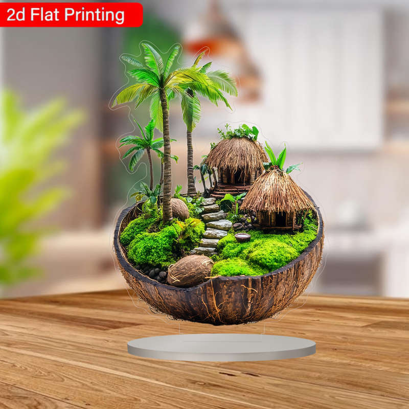 1pc 2D Flat  Acrylic Beach Coconut House High Definition Art Ornament Perfect for Home Decoratio