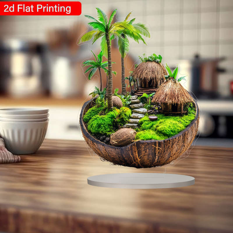 1pc 2D Flat  Acrylic Beach Coconut House High Definition Art Ornament Perfect for Home Decoratio