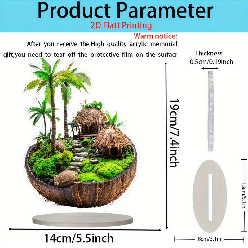 1pc 2D Flat  Acrylic Beach Coconut House High Definition Art Ornament Perfect for Home Decoratio