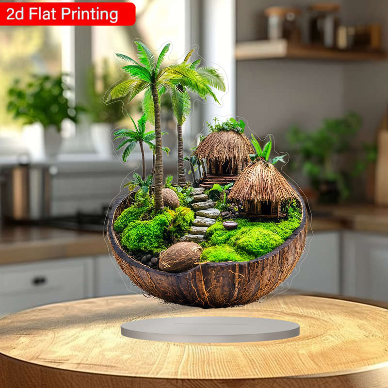 1pc 2D Flat  Acrylic Beach Coconut House High Definition Art Ornament Perfect for Home Decoratio