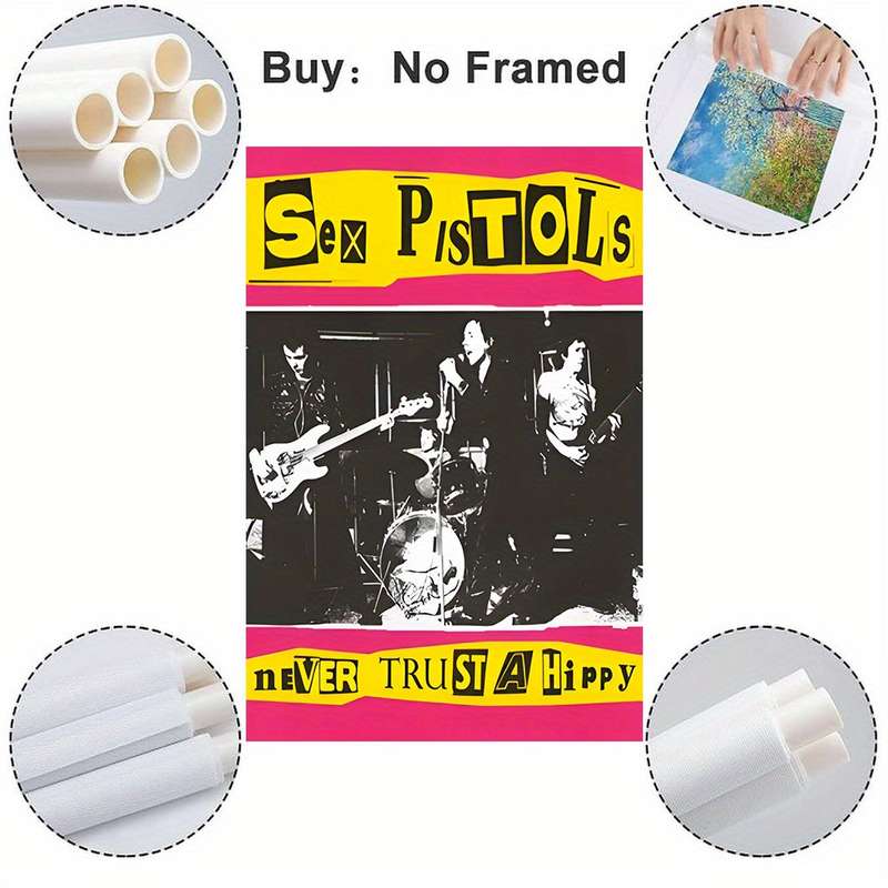 1pc Sex Pistols Never Trust a Hippy Frameless Canvas Art 39.88x59.99 cm Black White Band Post