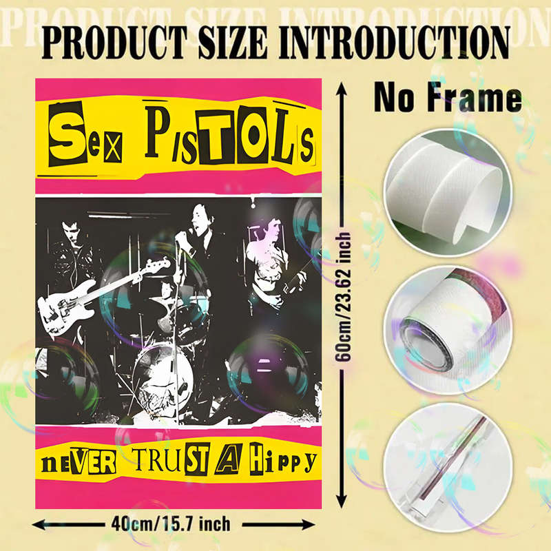 1pc Sex Pistols Never Trust a Hippy Frameless Canvas Art 39.88x59.99 cm Black White Band Post