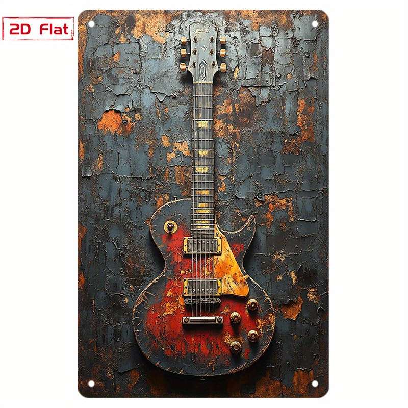 1pc Launch  Metal Tin Sign Decoration Vintage Metal Meets Electric Guitar Showcasing The Rock