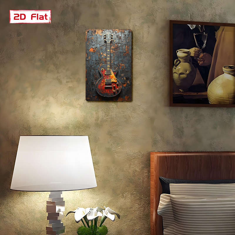 1pc Launch  Metal Tin Sign Decoration Vintage Metal Meets Electric Guitar Showcasing The Rock