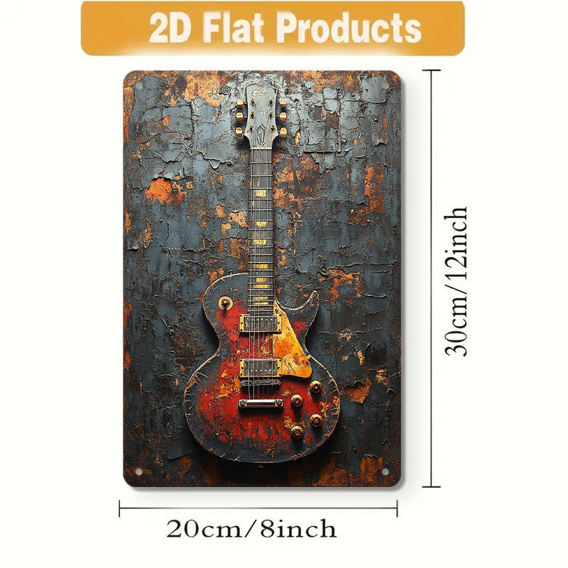 1pc Launch  Metal Tin Sign Decoration Vintage Metal Meets Electric Guitar Showcasing The Rock