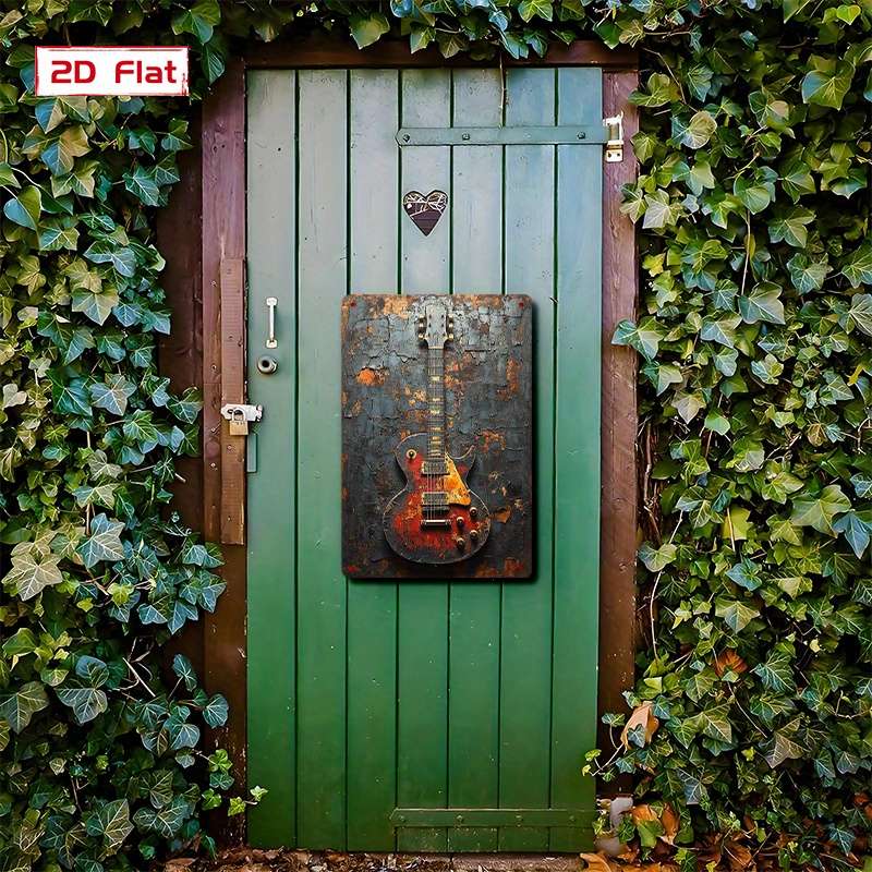 1pc Launch  Metal Tin Sign Decoration Vintage Metal Meets Electric Guitar Showcasing The Rock