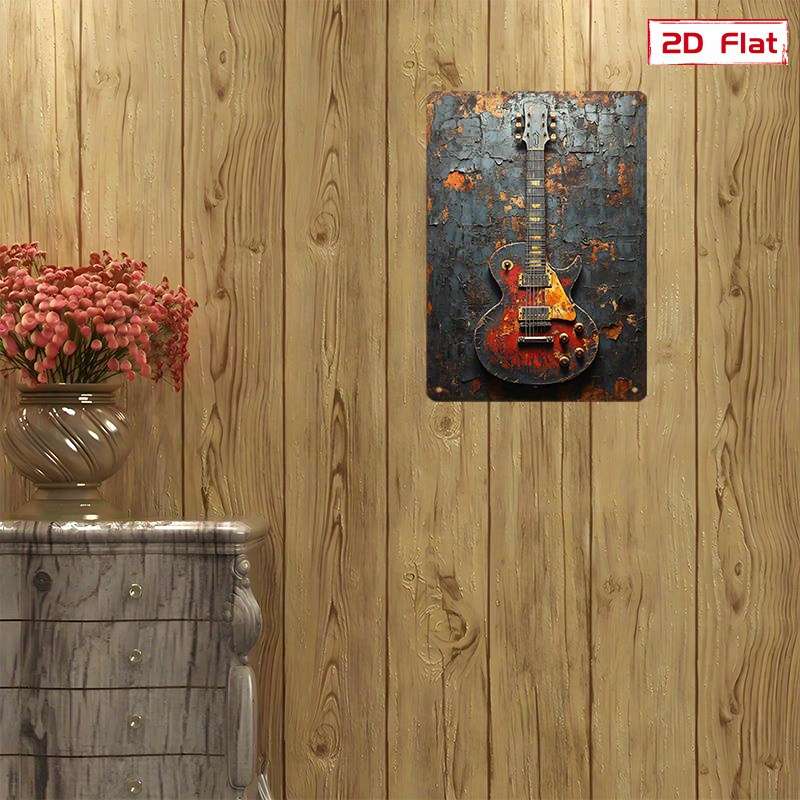 1pc Launch  Metal Tin Sign Decoration Vintage Metal Meets Electric Guitar Showcasing The Rock