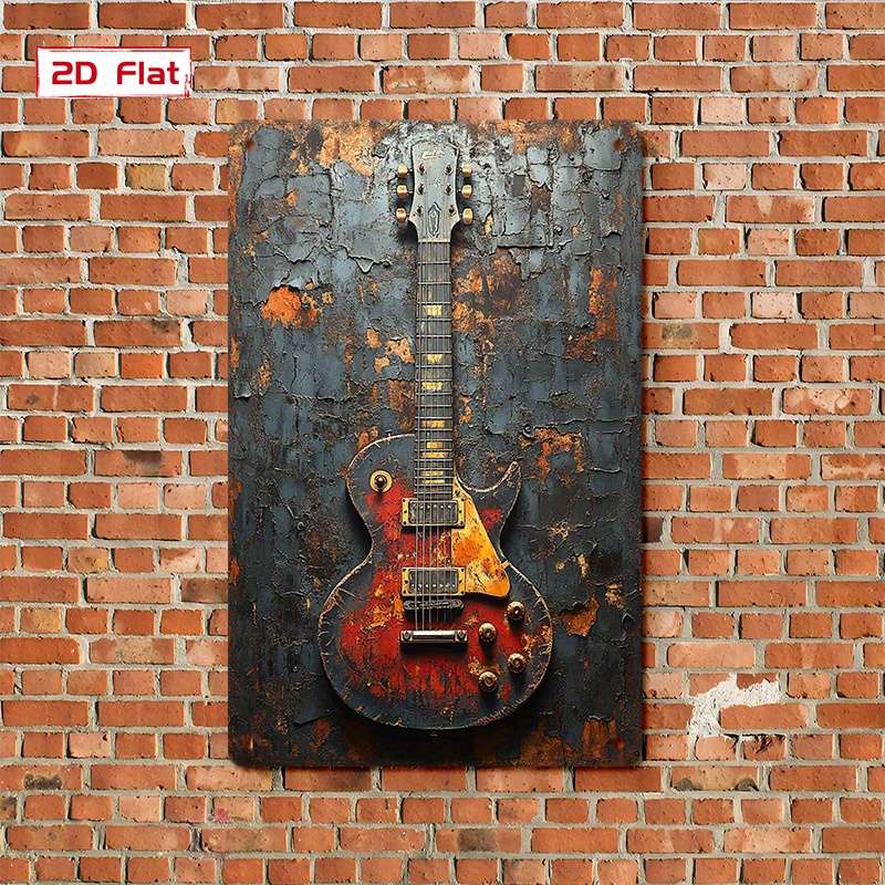 1pc Launch  Metal Tin Sign Decoration Vintage Metal Meets Electric Guitar Showcasing The Rock