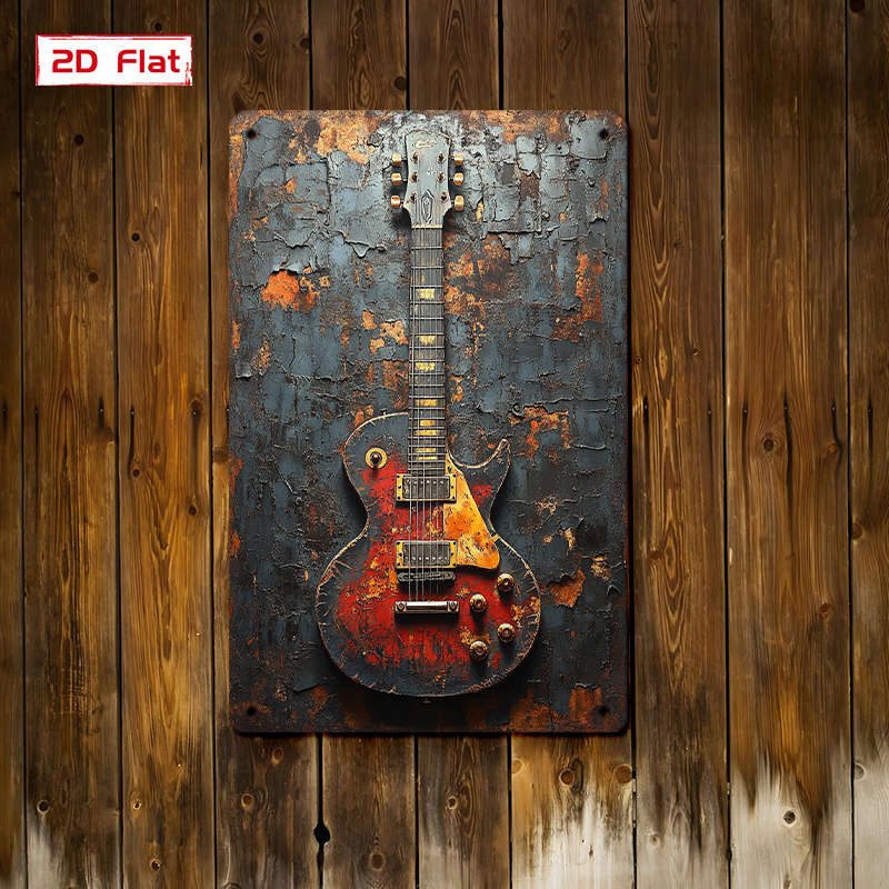 1pc Launch  Metal Tin Sign Decoration Vintage Metal Meets Electric Guitar Showcasing The Rock