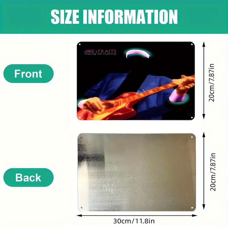 1pc  Dire Straits Vintage Metal Sign 20.32x30.48cm Aluminum Poster with Colorful Guitar Bubb