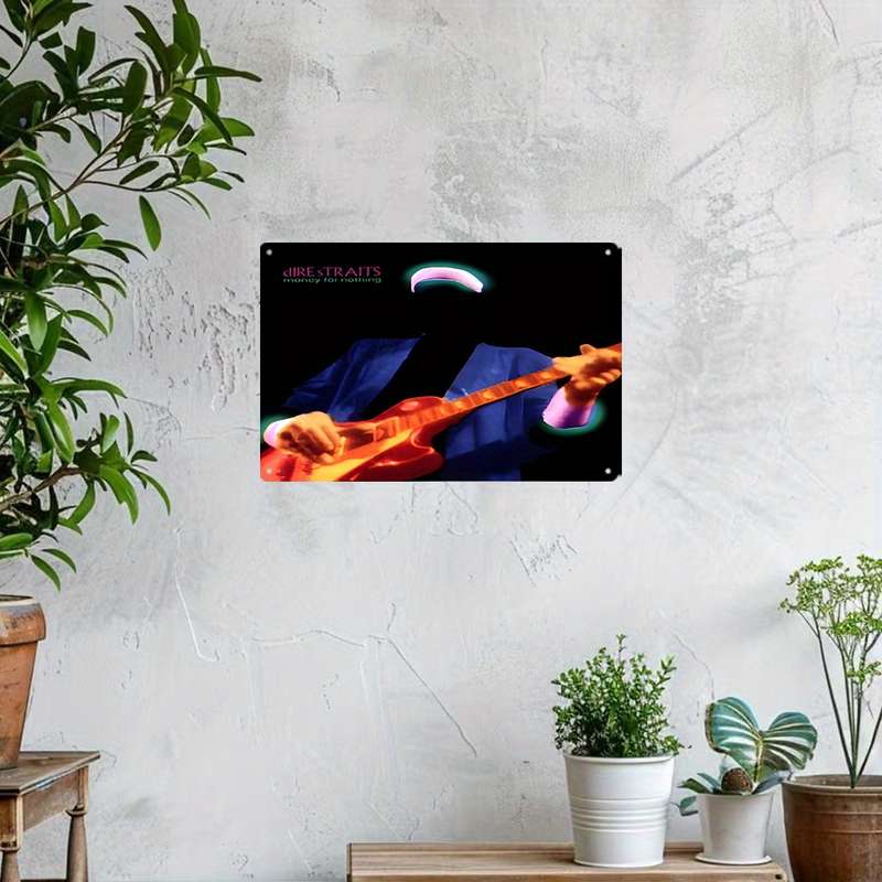1pc  Dire Straits Vintage Metal Sign 20.32x30.48cm Aluminum Poster with Colorful Guitar Bubb