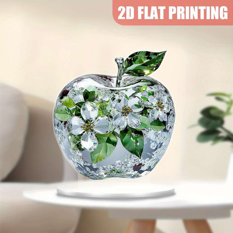 1pc 2D Flat   Crystal Apple Acrylic Desktop Decoration 14.99cmx14.0cm Perfect Holiday Deco