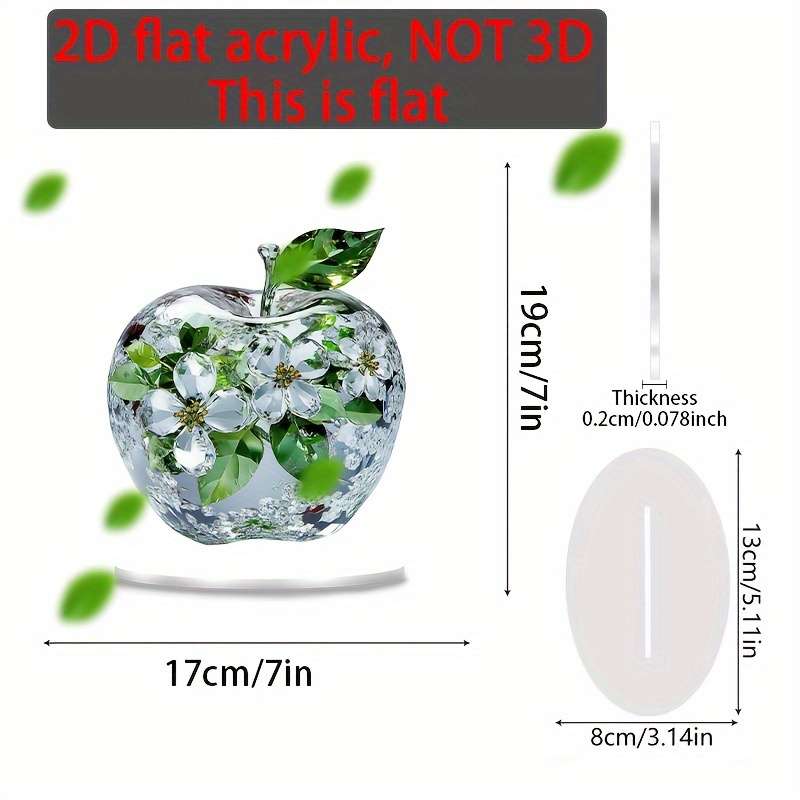 1pc 2D Flat   Crystal Apple Acrylic Desktop Decoration 14.99cmx14.0cm Perfect Holiday Deco