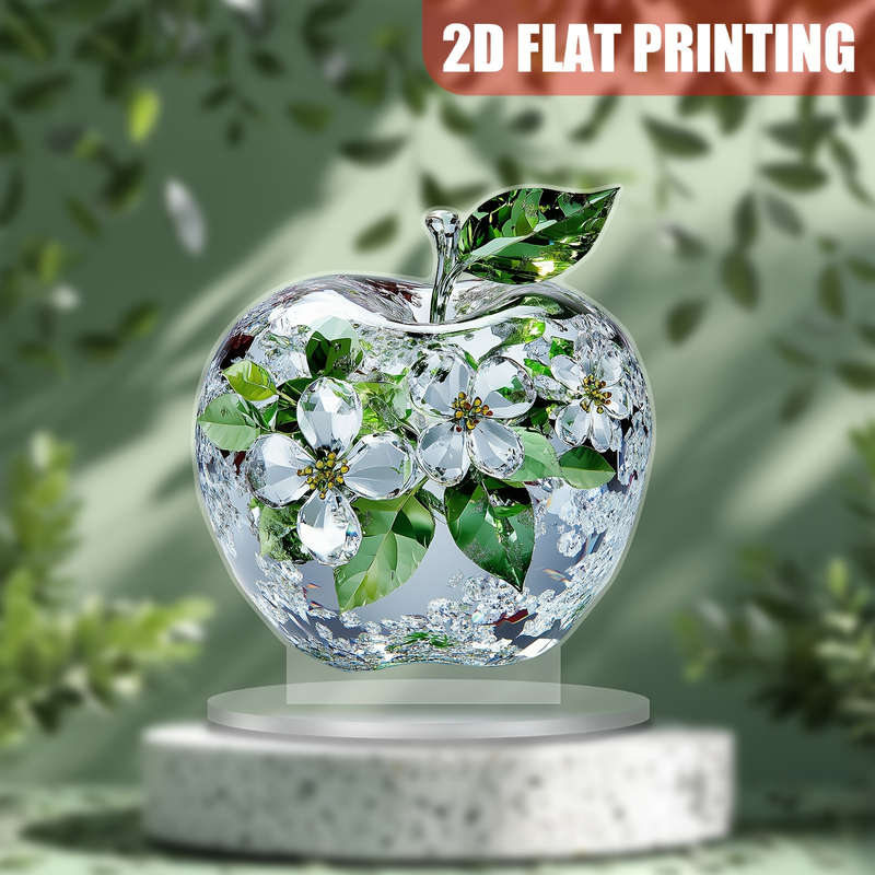 1pc 2D Flat   Crystal Apple Acrylic Desktop Decoration 14.99cmx14.0cm Perfect Holiday Deco