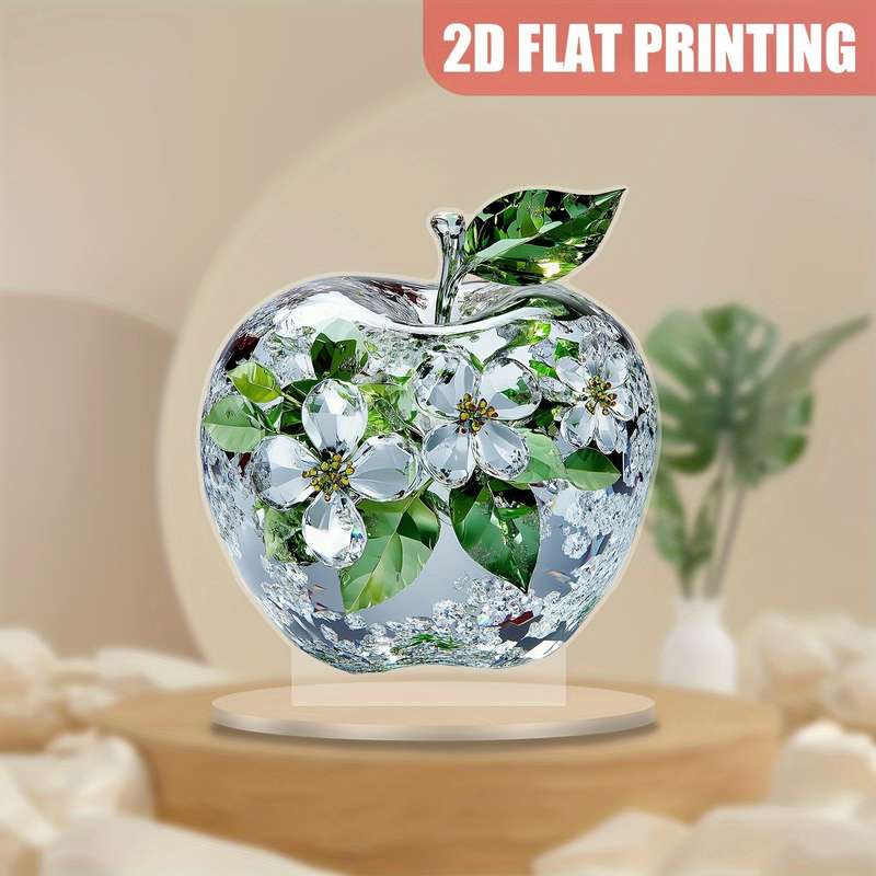 1pc 2D Flat   Crystal Apple Acrylic Desktop Decoration 14.99cmx14.0cm Perfect Holiday Deco