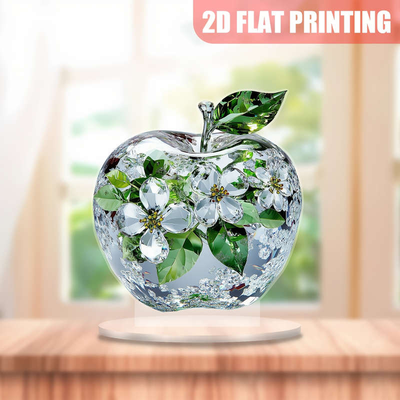 1pc 2D Flat   Crystal Apple Acrylic Desktop Decoration 14.99cmx14.0cm Perfect Holiday Deco