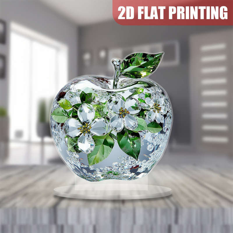 1pc 2D Flat   Crystal Apple Acrylic Desktop Decoration 14.99cmx14.0cm Perfect Holiday Deco
