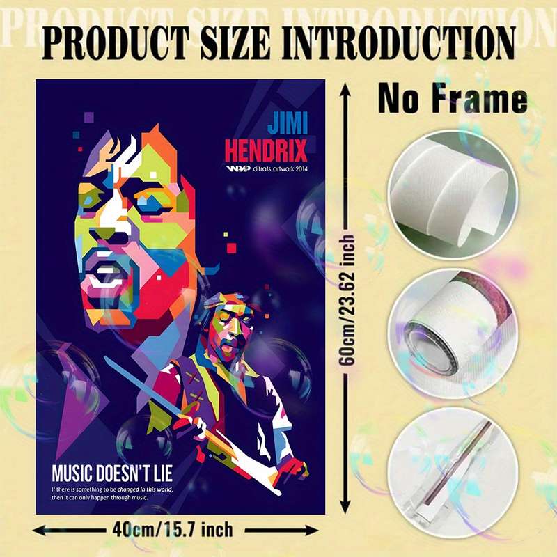 1pc Jimmy Hendrix Music Doesn't Lie Canvas Art Print Frameless 39.88x59.99 cm Vibrant Pop-Art