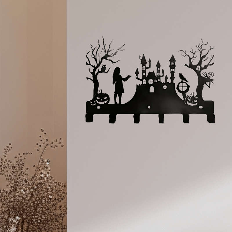 28.96cm Black Metal Wall Hook with Halloween Silhouette DesignEasy-to-Install Key Holde