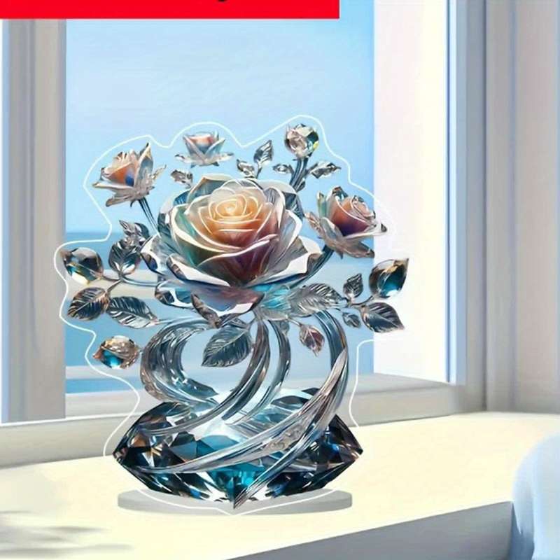 1pc 2D Flat   Acrylic Bohemian Style Acrylic Crystal Rose Decoration Sign and Plaque Multi