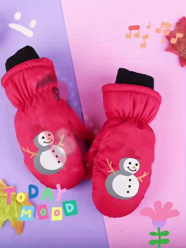 1 Pair Little Snowman Red Size 6 To 10 Years Old Warm Gloves