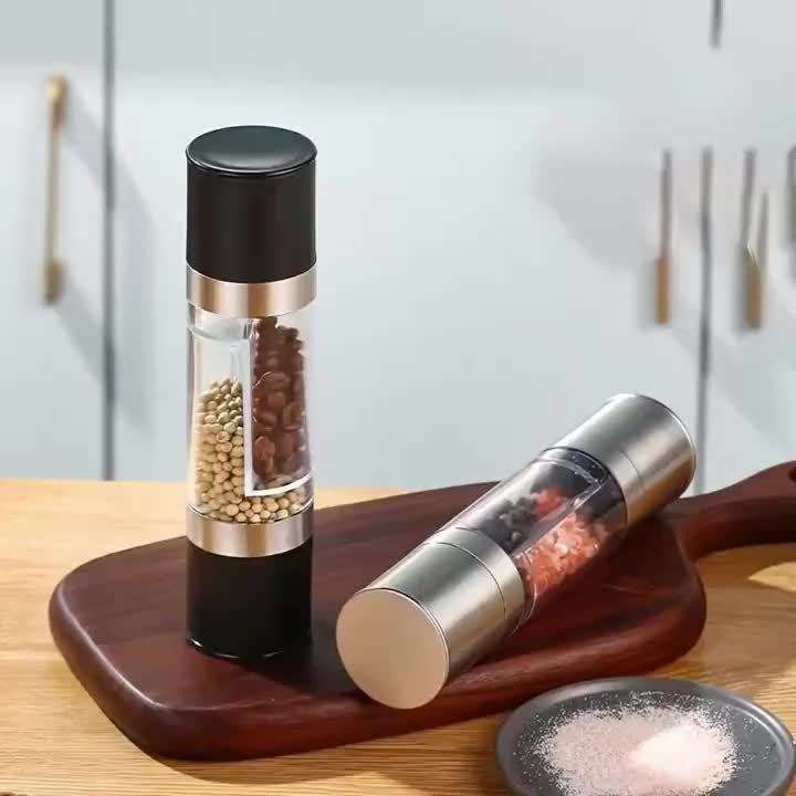 1pc Dual-Function Acrylic Pepper Sea Salt Grinder Sleek Stainless Steel and Transparent Des