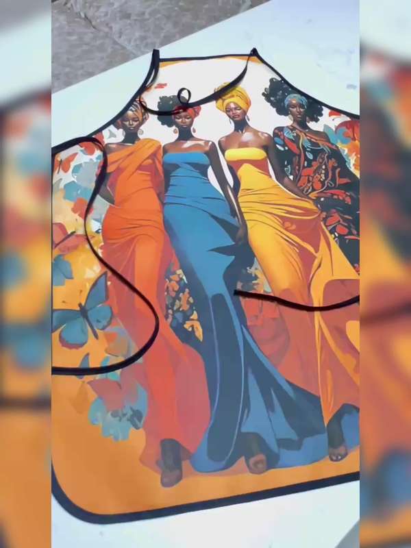 1 Vibrant African Women Print Polyester Apron for Baking and Cooking Colorful Butterfly and F