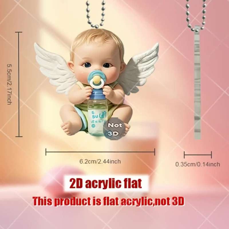 1pc 2D Flat   Angel Youngsters Acrylic Pendant Cute Car Mirror Charm Keychain 5.08cm Flat De