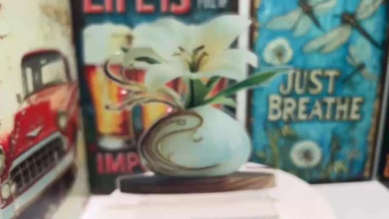 1pc 2D Flat  Acrylic Vase with Elegant White Lilies and Golden Accents Ideal for Home Office or
