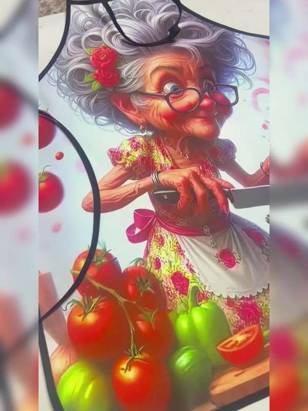 1pc Grandma Tomato Cooking Apron Soft Polyester Chef Apron with Adjustable Ties 59.69x80.01