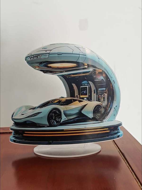 1pc 2D Flat  Bohemian  Acrylic Sports Car Gas Station Decorative Sign with Stand Sleek White