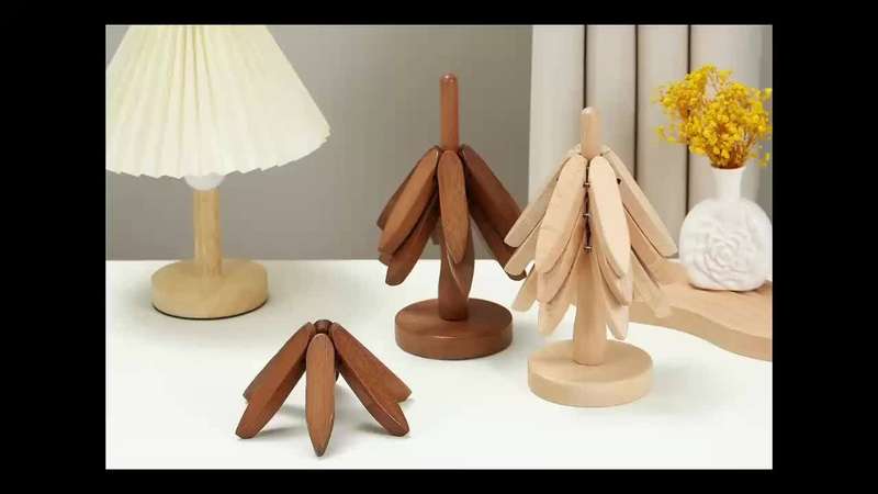 Wooden Tree-Shaped Pot Mat Set Includes 3 Removable Coasters and Base Creative Non-Slip Heat-