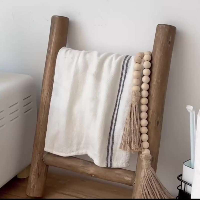 1pc Rustic Farmhouse Mini Wooden Ladder Versatile Tea Towel Holder Display Rack for Kitchen and