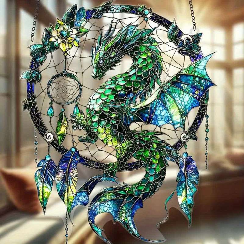 1pc 2D Flat  Magic Dragon Dream Catcher  Acrylic Light Catcher 20.32cm X 20.32cm cm Home Offi
