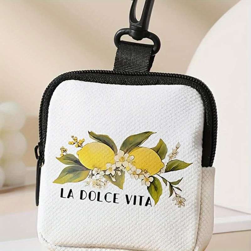 1pc Large Capacity Coin Wallet with Lemon Letter Pattern Beautiful and Simple Digital Printing Coi