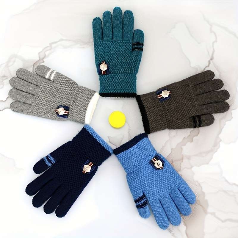 1 Pair Red Size 4 To 8 Years Old Warm Gloves