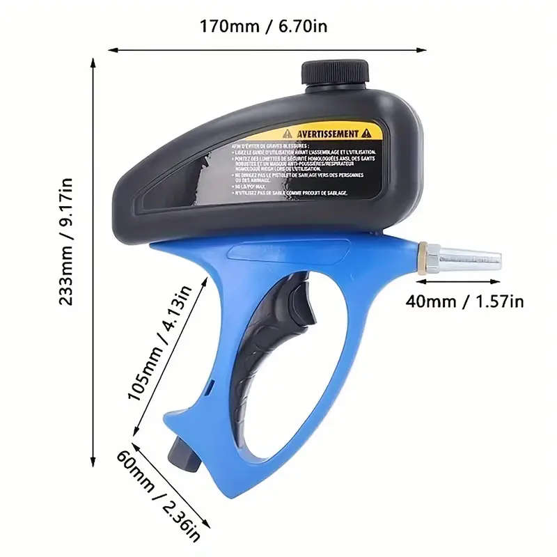 Portable Handheld Gravity Feed Sandblaster 90 PSI Adjustable Flow Easy-Load Design with Air Inlet Id
