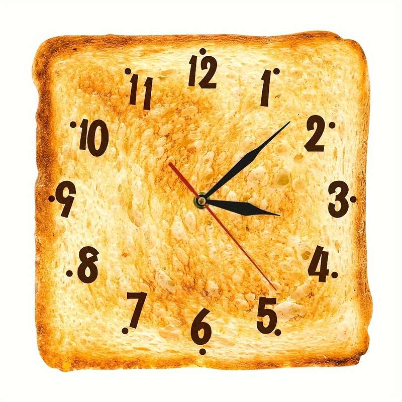1pc Plastic Wall Clock Baked Bread Design Wall Clock Butter Toast Wall Clock Silent Clock F