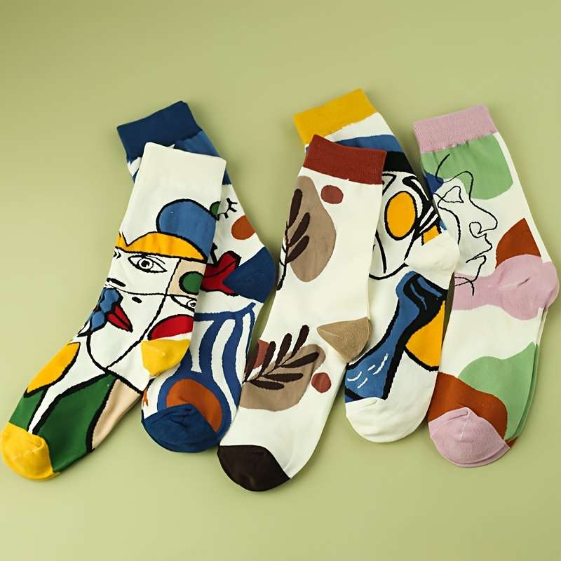 5 Pairs Of Mixed Colors One Size High Elastic Socks