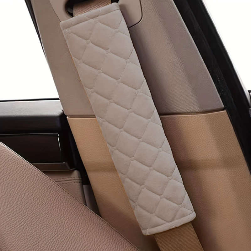 1pc Argyle Pattern Plush Car Seat Belt Cover Solid Color Safety Belt Cover Durable Travel Accessorie