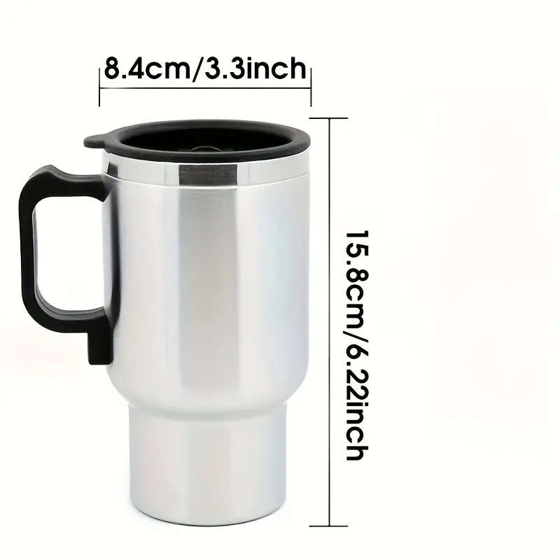 1pc Durable Stainless Steel Car Electric Heating Cup with Black Handle and Lid 12V/24V