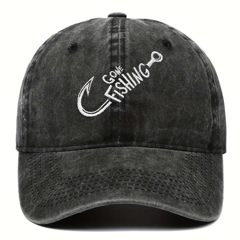 1pc Gone Fishing Slogan Embroidered Baseball Cap Versatile Washed Dad Hat Outdoor Adjustable Sunsha
