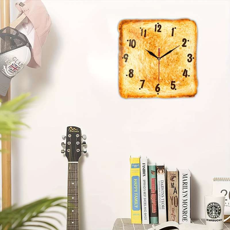 1pc Plastic Wall Clock Baked Bread Design Wall Clock Butter Toast Wall Clock Silent Clock F