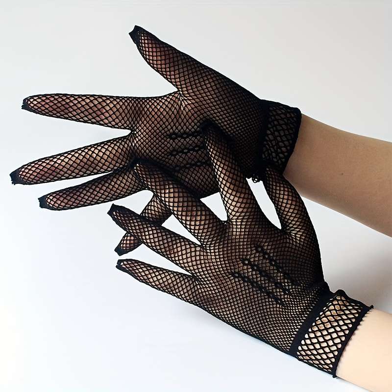 1 Pair Black Lace Mesh Gloves
