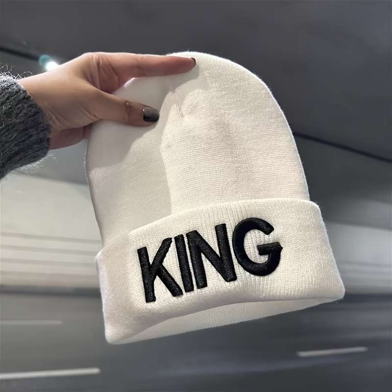 1pc 1pcMS Show Men's Fashion Knitted Hat KING&QUEEN Embroidered Hat Ideal choice for Gifts