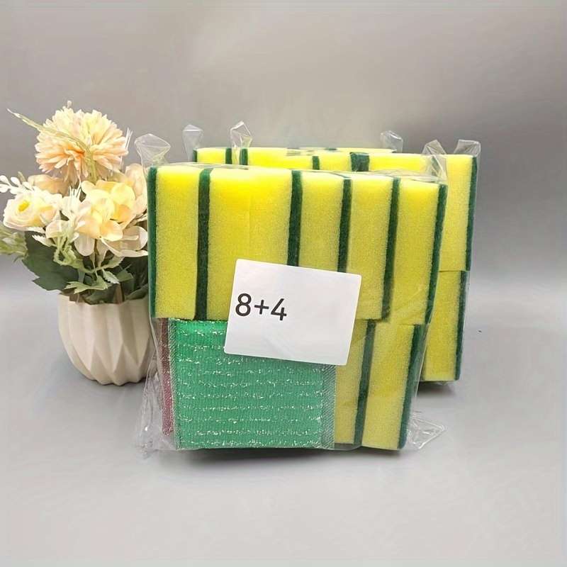 12pcs set Dish Sponge Set Multifunctional Double-Sided Cleaning Sponge Pot Scrubber Scourin