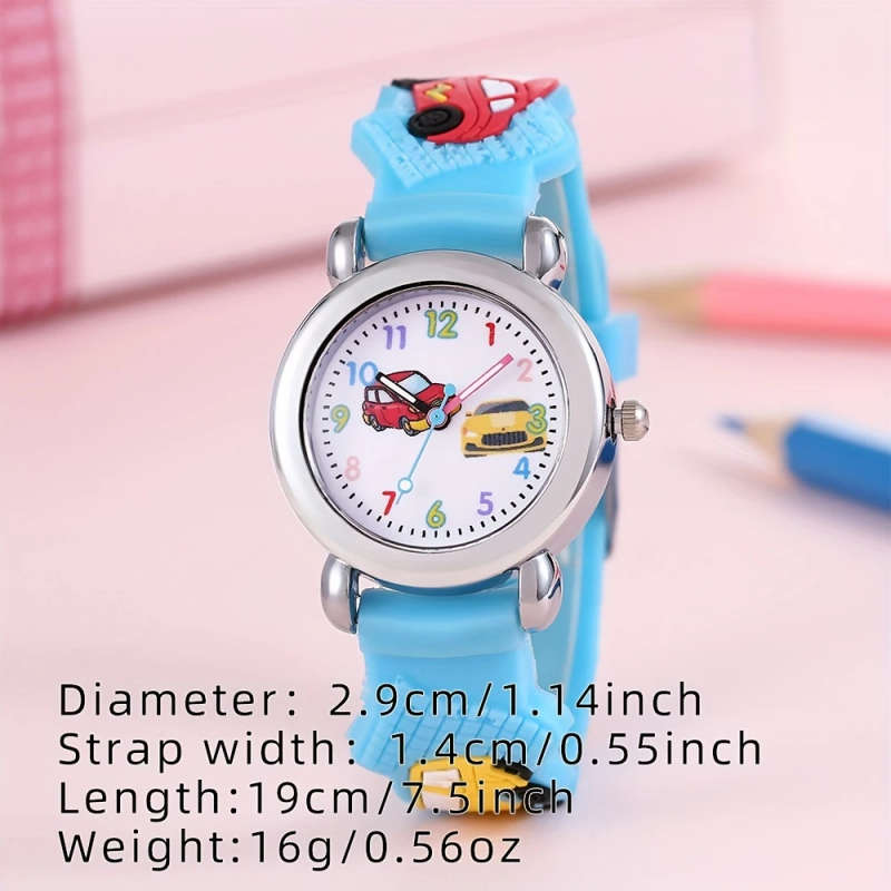 1pc Boys Girls Teen Cute Car Print Round Dial Quartz Watch For Gift Daily Life Color sent randomly